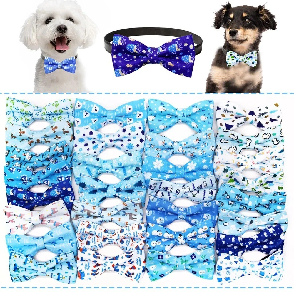 50Pcs Winter Decoration Dog Removable Bowtie Collars Pet Grooming Bow Supplies