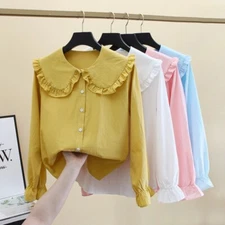 Cute Lolita Blouse Peter Pan Collar Women Shirt Korean Style Lady Teenage Girl