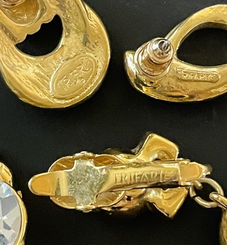 Lotto 13 Orecchini Spilla Orecchini Vintage Tutta Firmati Corona TRIFARI Tono Oro - Foto 7 di 11