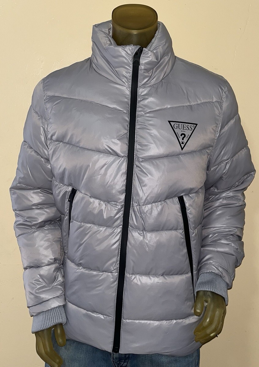 MEN'S GUESS 111AN188 TRIANGLE LOGO PUFFER GREY JACKET SIZE L | eBay