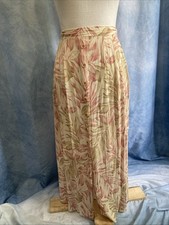 Vtg 80s 90s Alfred Dunner Maxi Skirt 12 USA Crinkle Tropics Palm Pink Sheer Boho