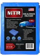 MTR 5 Mil Ultimate Poly Tarp 12ft X 18ft Blue Tarp Heavy Duty Tarp Water Proof