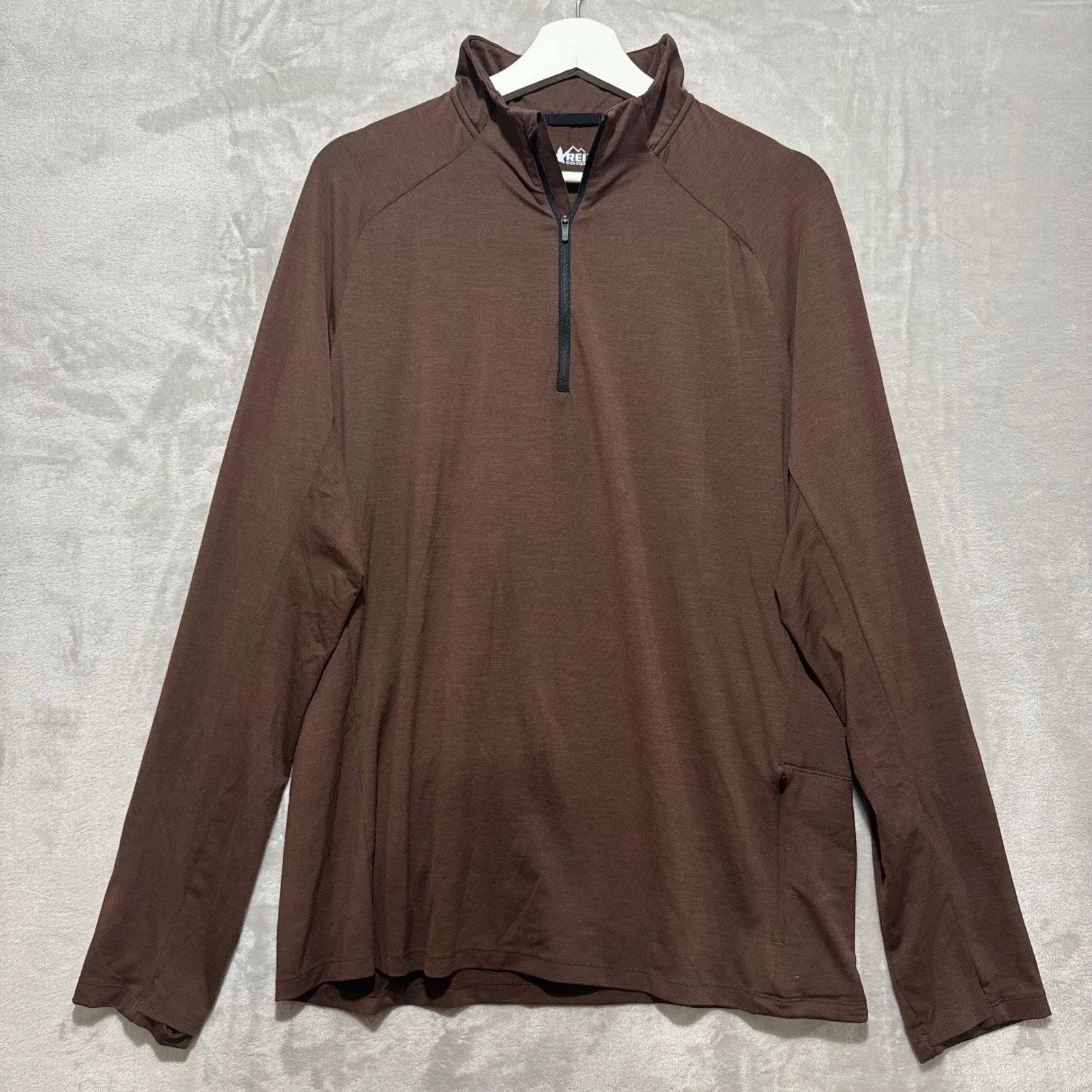 REI Co-op Mens Large Brown 1/4 Zip Pullover Activewear Long Sleeve Shirt L