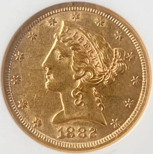 1882-CC $5 Gold Liberty NGC AU53 CAC Gold Half Eagle 3190508-001