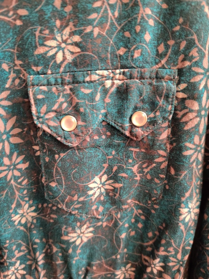 Camisa Wrangler Wrancher verde azulado perla a presión occidental para mujer L vaquera de rodeo Foto 2 de 4