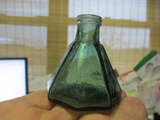 GREEN 8 Sided Umbrella Inkwell Ink Bottle Open PONTIL VERY WHITTLED