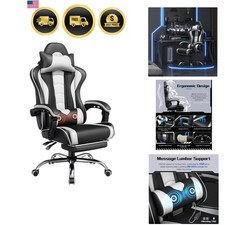 Luxury Gaming Chair with Massage Function, Adjustable Height Stylish Footrest