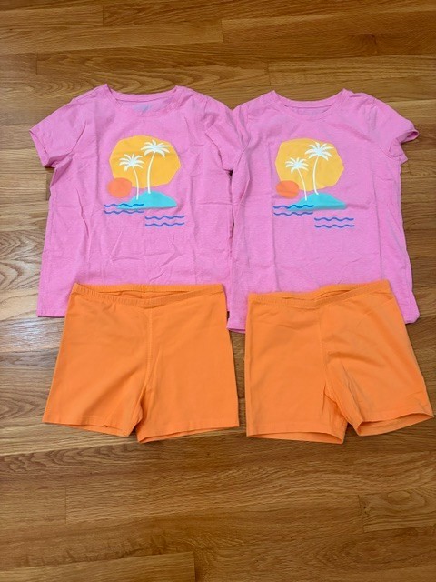 Lot of 2 Cat&Jack Tropical T-Shirts Size M 7-8 and 2 pairs of shorts Size 10