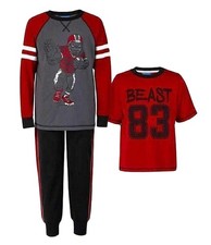 St. Eve Boys' 3-Piece Raglan Pajama PJ Set with Pants, Red, X-Small 5/6 