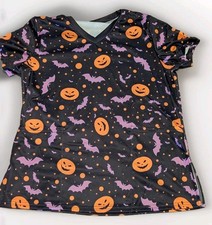 Scrub Tops-Halloween Pumpkins/Bats/Multicolor- x2 M