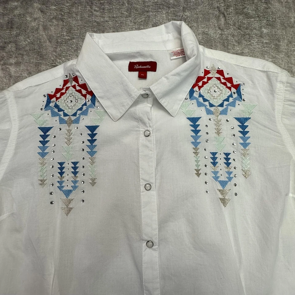 Panhandle Shirt Womens XL White Embroidered Western Snap Button Long Sleeve - Image 4 of 4