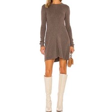Monrow Revolve Cotton Cashmere Blend Sweater Dress in Iced Coffee Size M
