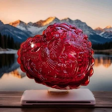 Red Heart Glass Box With Hummingbird Made by Mosser