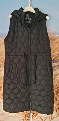 Super   Threadbare Steppweste Kapuze Wellen Bubble Stepp lang schwarz Gr. 38  