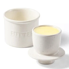 Butter Crock with Lid for Countertop - Ceramic French Dish for Spreadable Soft