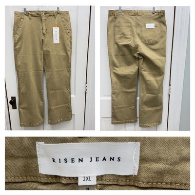 NWT Risen Khaki Tan Sand Wide Leg Denim Jeans Women's 2XL RDP5482X 2254 Chino