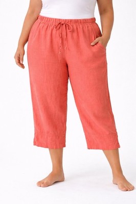 Match Point Capri Pants Womens Large Coral Elastic Waist Pockets Coastal