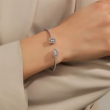 Luxury Geometric Gold Cuff Bangle for Women – Cubic Zirconia Fashion Bracelet