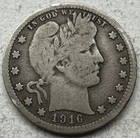 1916 Barber Silver Quarter - 90% Silver US Coin - INV#8617