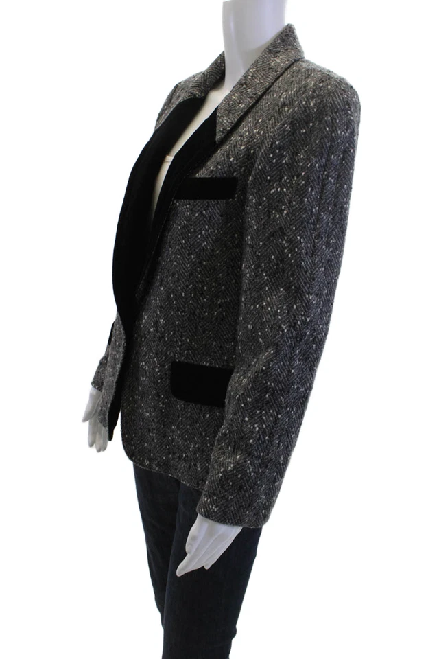 Blazer Escada Feminino Preto Lã Espinha de Arenque Gola Manga Longa Tamanho 36 - Imagem 2 de 4