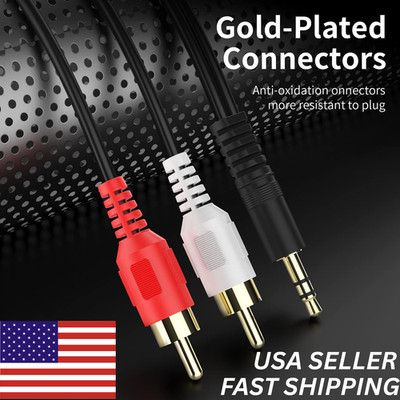 3.5mm AUX to 2 RCA Stereo Cable Y Splitter Audio Male Cord Adapter Plug