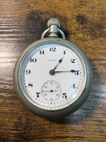 Antique 1919 ELGIN POCKET WATCH 7 JEWELS 18s Silverode RUNNING GREAT