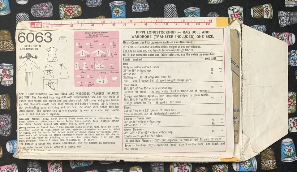 1970s Simplicity 6063 Pippi Longstocking Rag Doll & Clothes Sewing Pattern UNCUT - Image 2 of 4