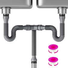 Flexible Expandable P-Trap Kit for Double Kitchen Sink Drain - Fits 1 1/2" or 1