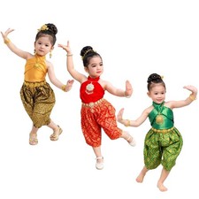 Thai Traditional Dress Kids Tabengman Chut Thai Songkran Costume Girl Faux Silk