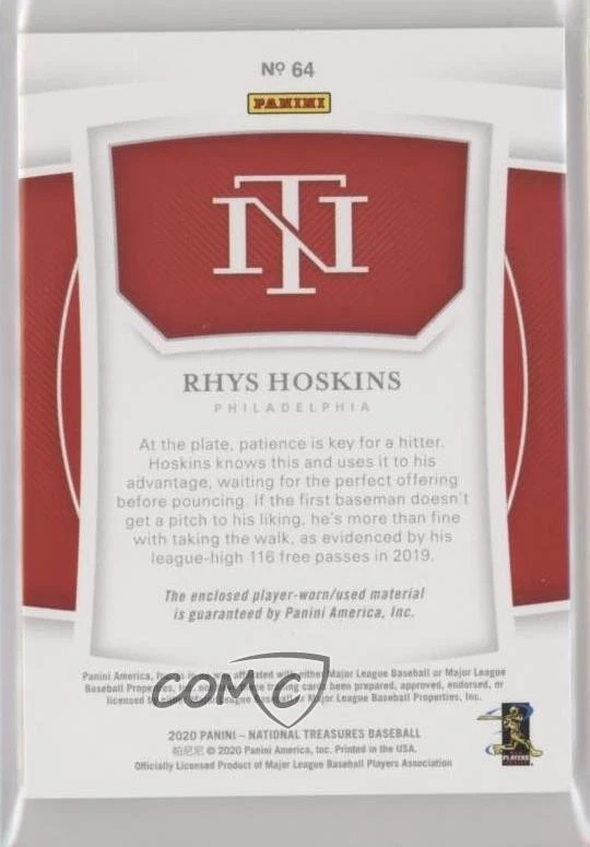 2020 Panini National Treasures Holo Gold /25 Rhys Hoskins #64 - Image 2 of 2