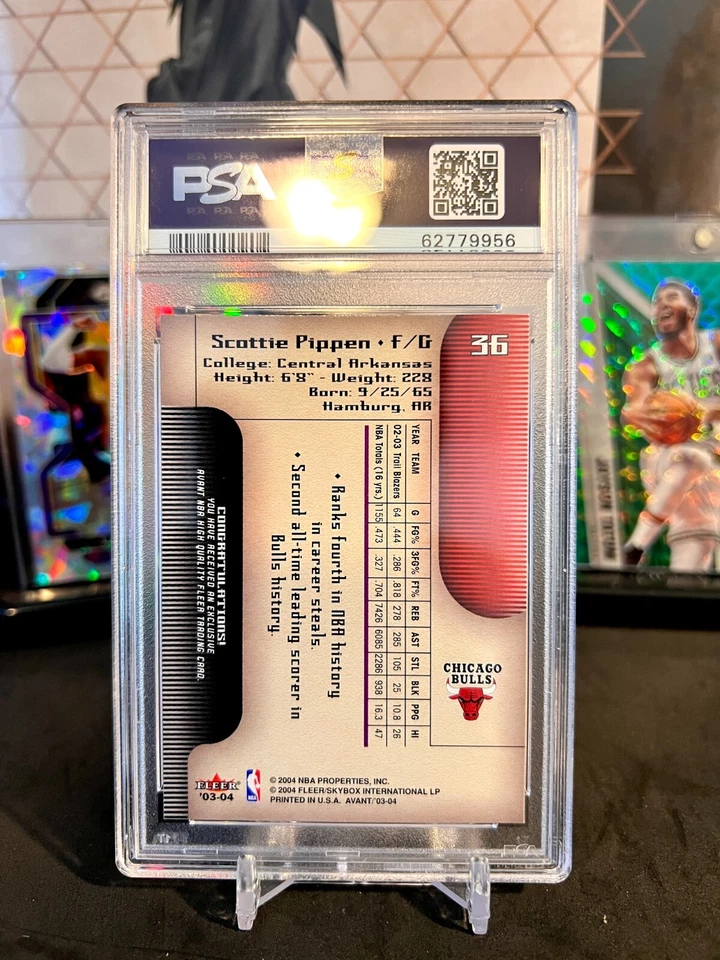 ⭐️ SCOTTIE PIPPEN 2003 FLEER AVANT #36 PSA 10 GEM MINT GRADED CARD HOF GOLD 🔥 - Image 2 of 2