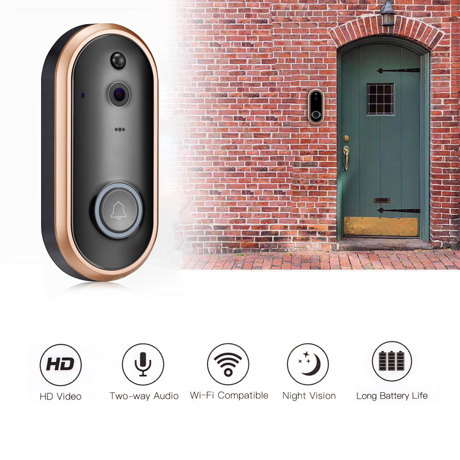 1080P HD Wireless Doorbell Camera with Indoor Chime – IP66 Waterproof-image