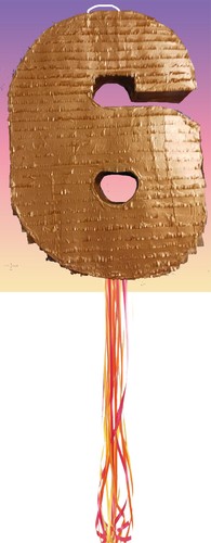 Number Six Seis Gold Pinata Piñata Birthday Fiesta Piñata Pull string Hit Stick - Picture 2 of 8