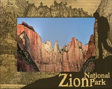 Zion National Park with Hiker Laser Engraved Wood Picture Frame Landscape 5 x 7