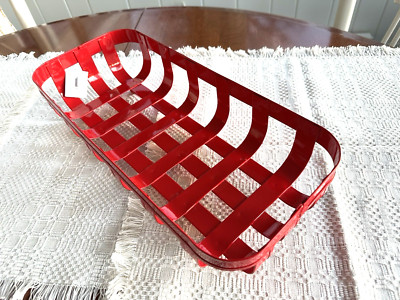 Bread Basket ,Serving Basket, Red Enamel Metal, Rectangular Tableau Home