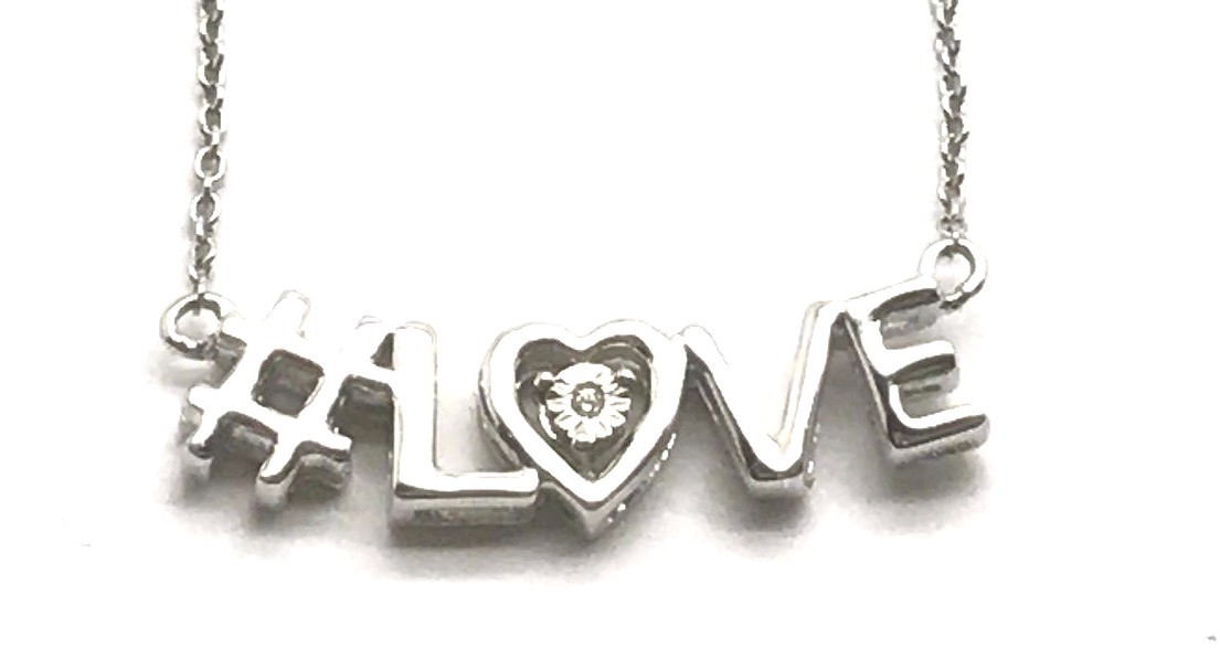 Sterling Silver 925 Horizontal Hashtag Love Phrase CZ Illusion