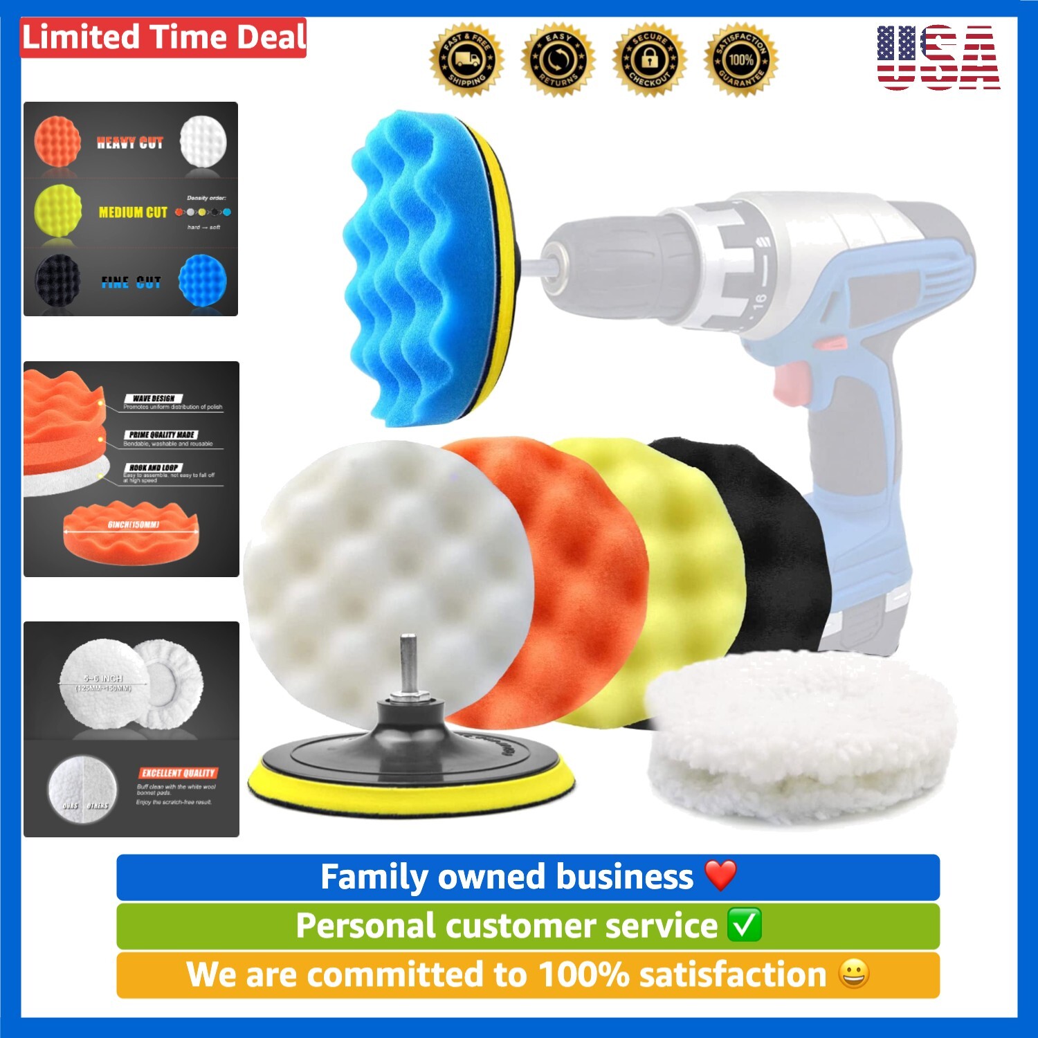 Professional 6-Inch Buffing Pads with M14 Adapter for Scratch Removal & Waxing