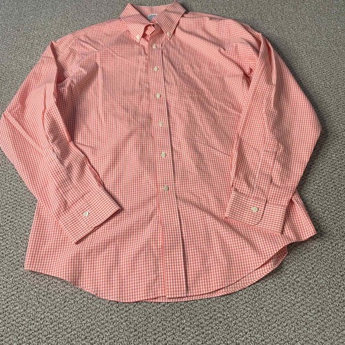 Brooks Brothers Mens Dress Shirt Size 16 35 Orange Gingham Button Down