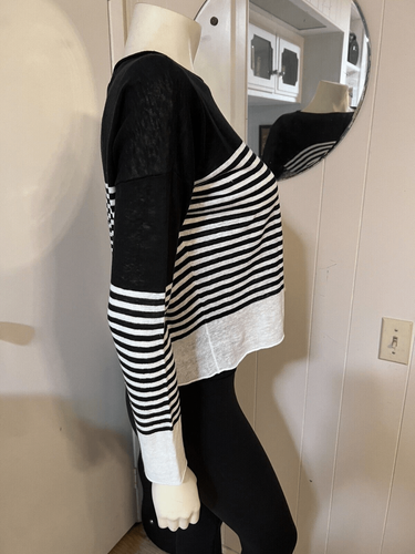 Eileen Fisher Organic Linen & Organic Cotton Black and White Stripe Pullover XXS - Picture 4 of 5