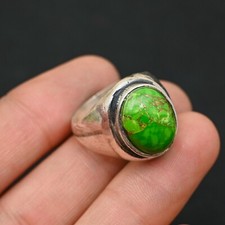 Green Turquoise Men's Ring 925 Sterling Silver Handmade-Statement Ring Size-BJ44