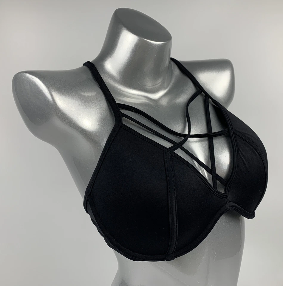 Victorias Secret PINK Bra M Black Underwire Padded Strapped Racer Back - Image 2 of 4