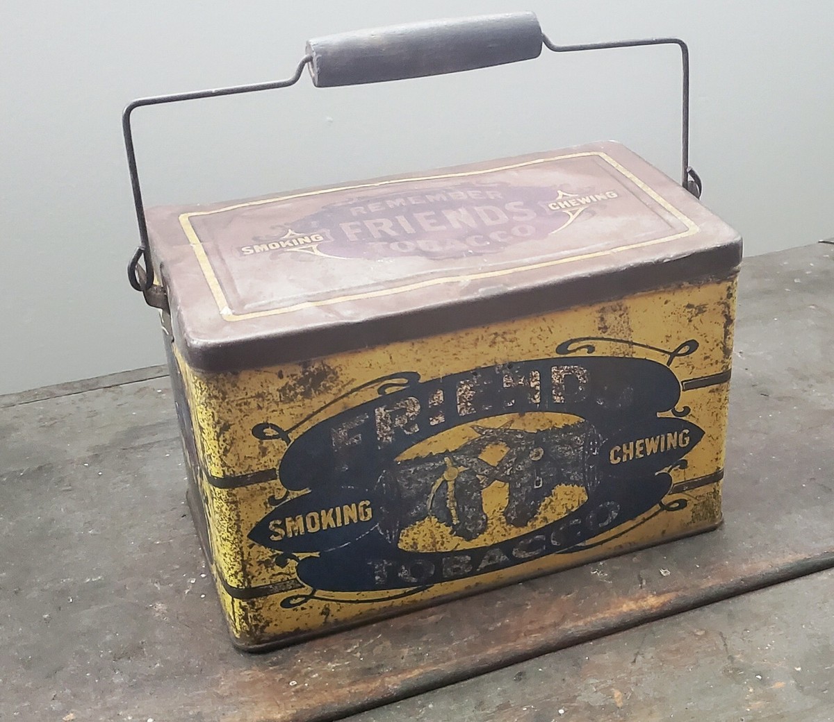 Rare Friends Handled Tobacco Tin Pail Mules Colors Smoking Chewing