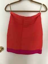 Herve Leger Color Block Size Large Mini Bandage Skirt Coral Pink
