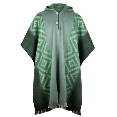 Lightweight BABY ALPACA Wool Hooded Poncho Pullover UNISEX Emerald
