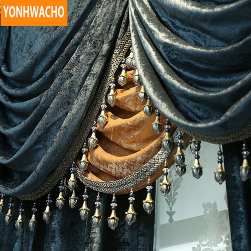 Double-side chenille Modern solid blue cloth blackout curtain tulle valance B036 - Picture 2 of 12