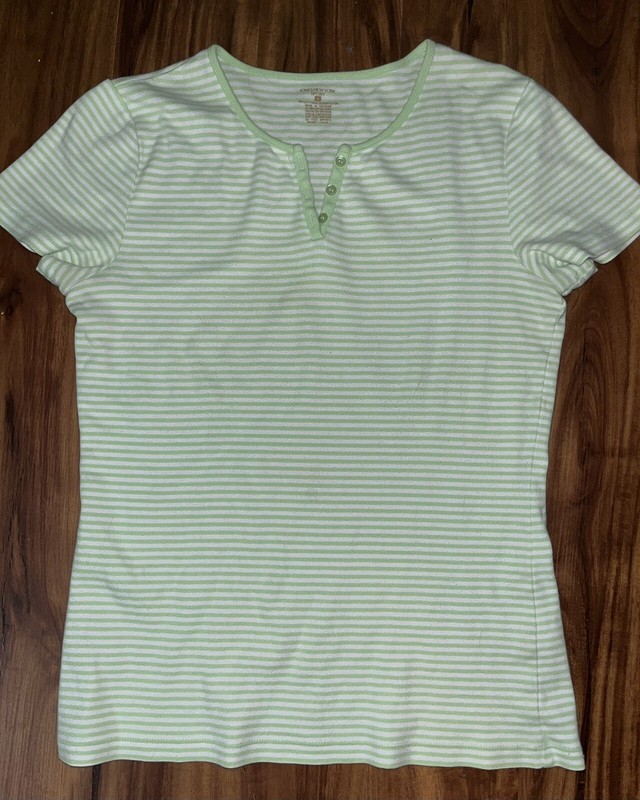 Ladies M Jones New York Lime Green & White Striped Knit Shirt S/S Medium