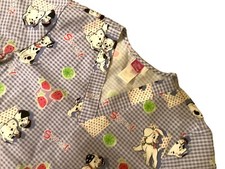 Disney Scrub Top Womens Medium 101 Dalmations Blue Pockets Sweet Strawberries