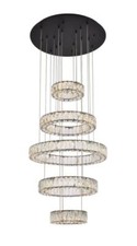 Entryway Foyer Dining Room Crystal Chandelier LED Halo Rings Black Light Fixture