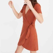 Madewell Texture & Thread Side Tie Short Sleeve Orange Mini Dress Size XXS