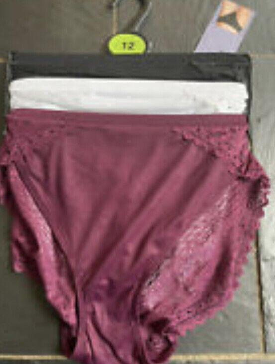 BNWT M&S 3 PACK HIGH LEG KNICKERS SIZE 12